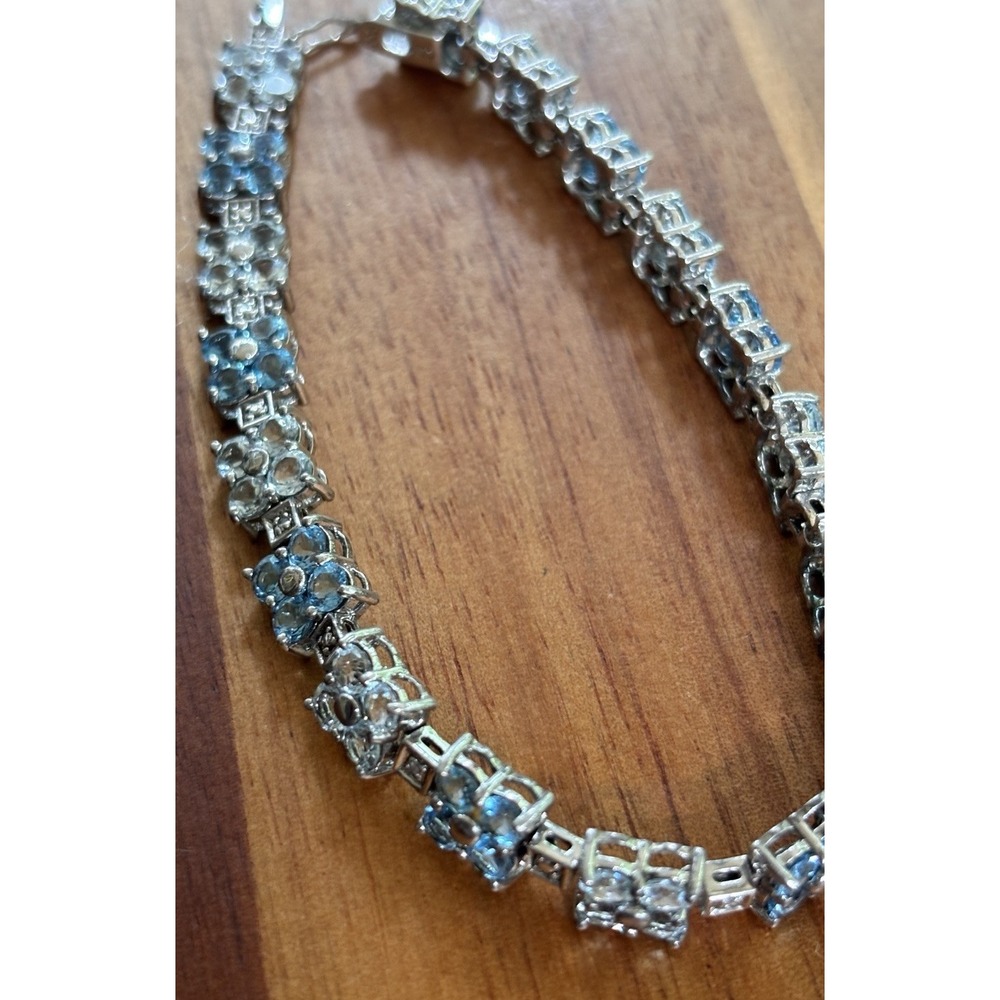 Sky And Swiss Blue Topaz Sterling Tennis Bracelet Over 14 Carats 7.5"